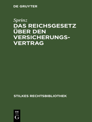 cover image of Das Reichsgesetz über den Versicherungsvertrag